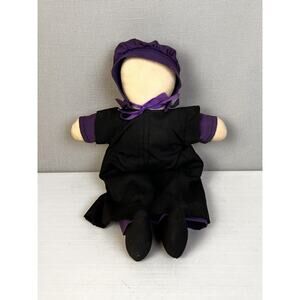 Amish Doll No Face 15" Black Purple Rag Doll Farmhouse Country VIntage